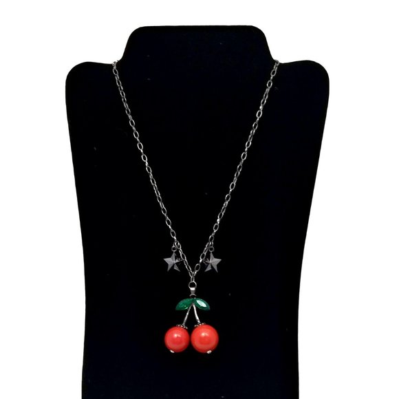 glitz glam and Rebellion Jewelry - Rockabilly Cherries & Stars Necklace